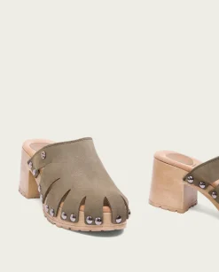 Sandalia Tacón Serraje Kaki Gia