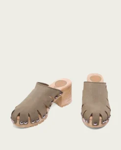 Sandalia Tacón Serraje Kaki Gia